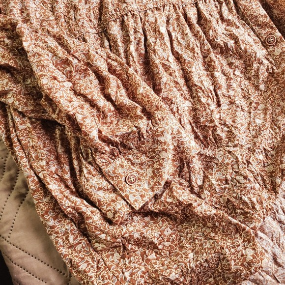 Frye and co. XXL brown with beige floral print long sleeves baby doll blouse top - Picture 10 of 10